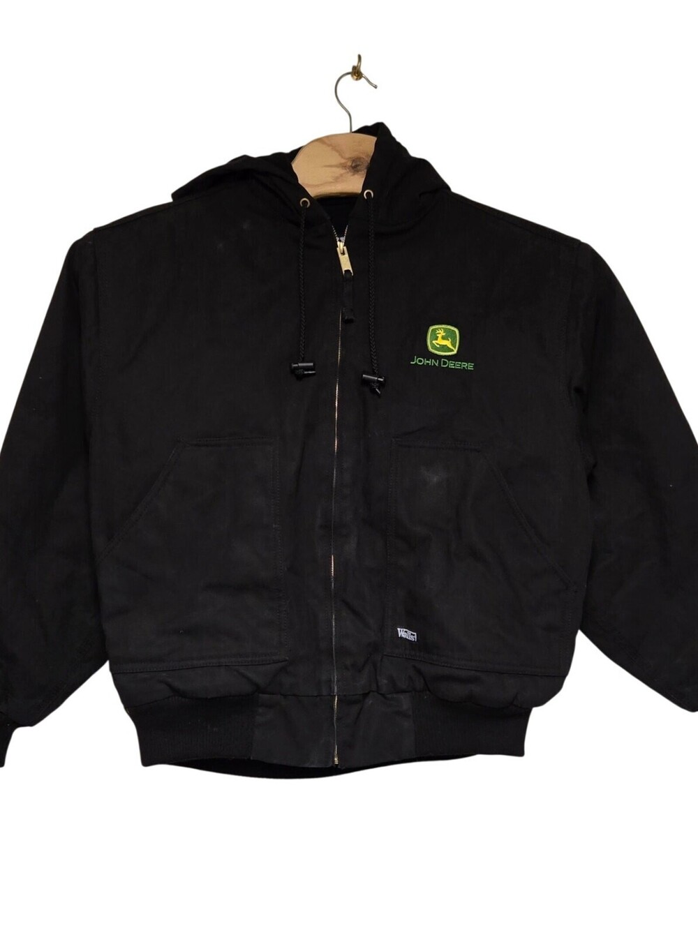 John Deere Walls Workwear Insulated Duck Hooded Jacket Mens Large Black